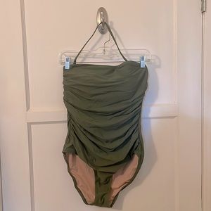 Brand new JCrew ruched bandeau one-piece,Color Safari, Size10, removable strap.